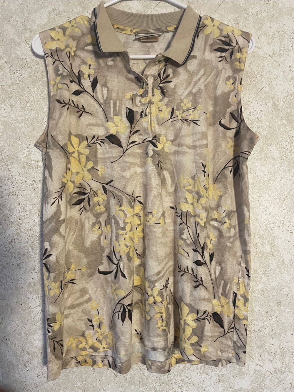 Vintage The Women’s Golf Catalog Yellow Beige Floral Sport Polo Tank